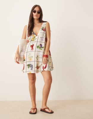 ASOS DESIGN - Etui-Minikleid mit Früchteprint und V-Ausschnitt-Bunt
