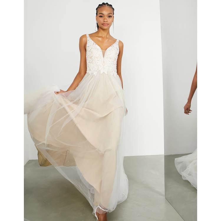 ASOS DESIGN Eugenie beaded lace plunge wedding dress ASOS