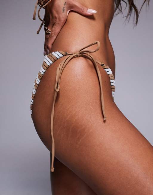 ASOS DESIGN - Eva - Bikinitrusser med bindebånd i siden og brune striber i frotté, 4 af 4