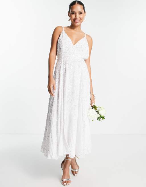 ASOS DESIGN Eva embellished cami midi wedding dress in ivory