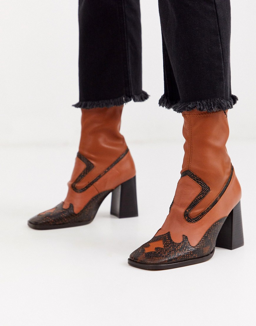 ASOS DESIGN Evan - Premium leren western sock boots in bruin-Lichtbruin