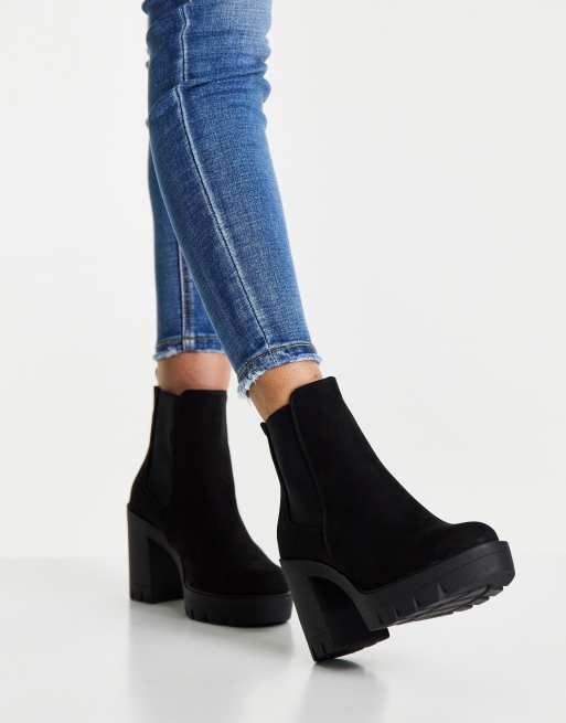 ASOS DESIGN Eve Bottines Chelsea chunky a talon Noir