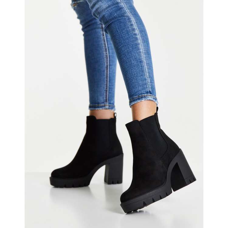 ASOS DESIGN Eve heeled chunky chelsea boots in black | ASOS