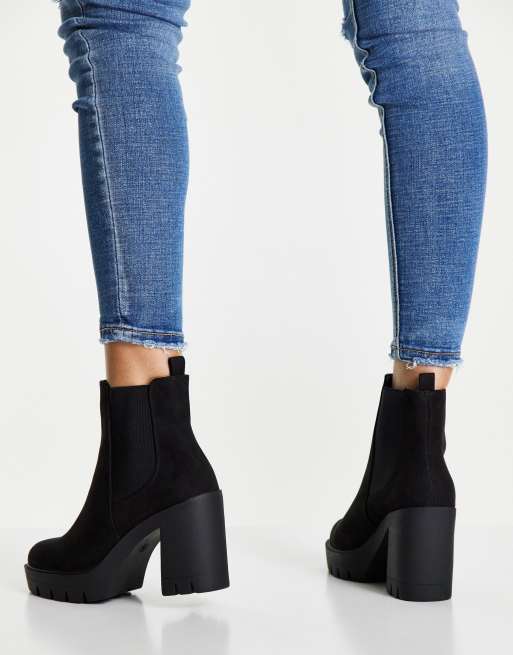 ASOS DESIGN Eve heeled chunky chelsea boots in black