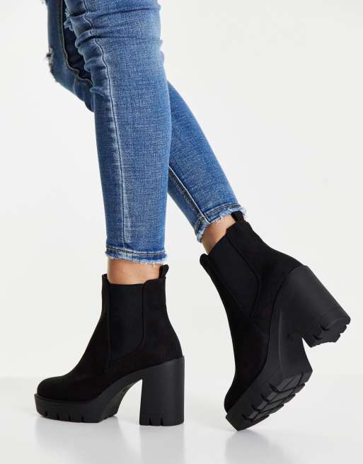 ASOS DESIGN Eve heeled chunky chelsea boots in black