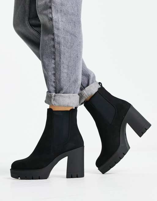 ASOS DESIGN – Eve – Svarta, grova chelseaboots med klackar