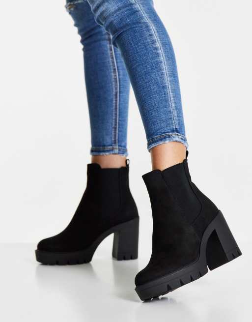 ASOS DESIGN – Eve – Svarta, grova chelseaboots med klackar