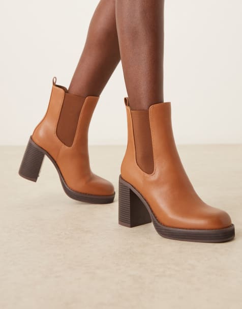 ASOS DESIGN - Evelyn - Enkellaarzen met plateauzool en hak in lichtbruin - view 1