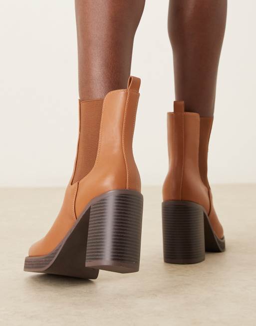 ASOS DESIGN - Evelyn - Gyldenbrune ankelstøvler med plateausål og høj hæl, 4 af 4