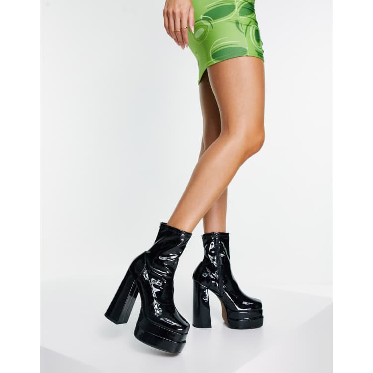 ASOS DESIGN Evelyn high heeled platform boots in black patent