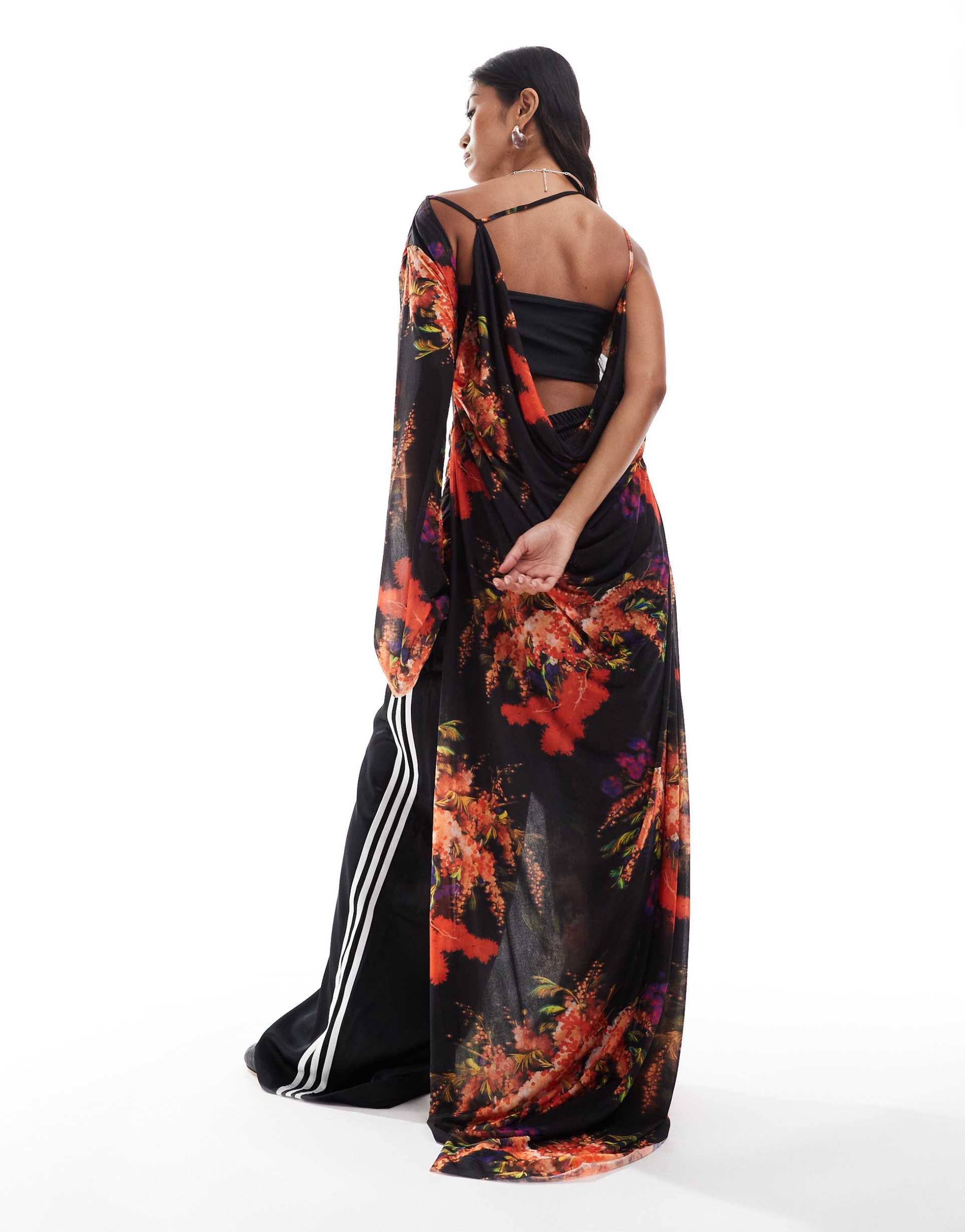 asos design evening dress with extreme draping in oversized floral print