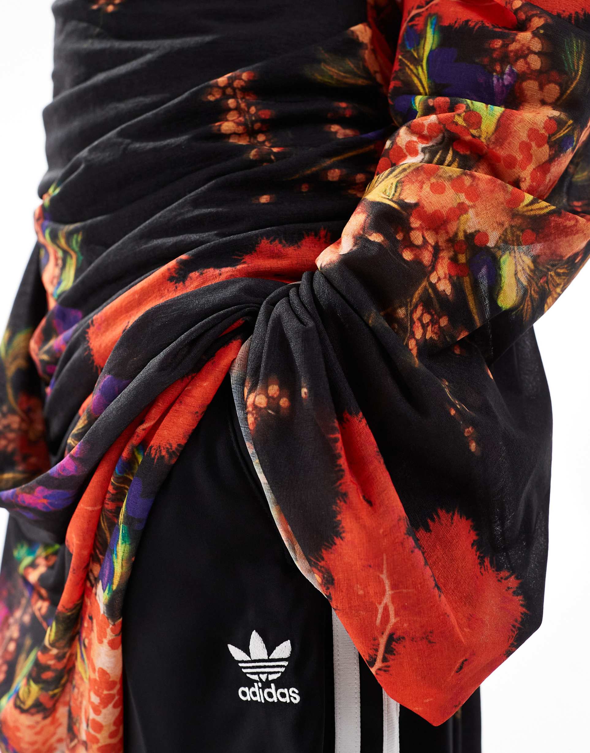 asos design evening dress with extreme draping in oversized floral print
