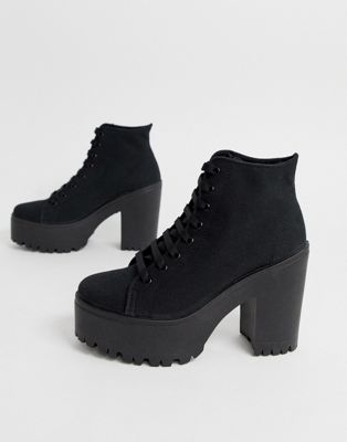 black lace up chunky heel boots