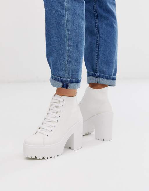 white canvas lace up boots