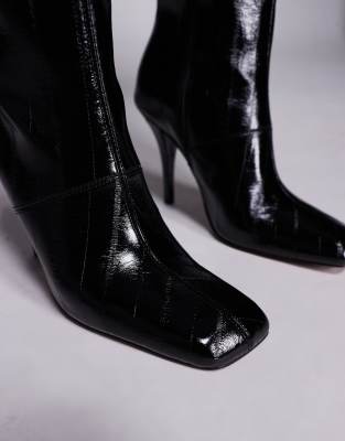 Asos Design Everly Angled Toe Heeled Ankle Boots In Black