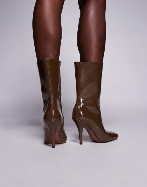ASOS DESIGN Everly angled toe heeled ankle boots in olive, 2 of 4