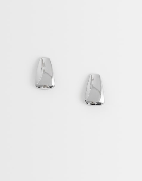 ASOS DESIGN everyday clean oblong stud earrings in silver tone - view 1