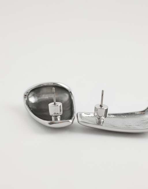 ASOS DESIGN everyday clean oblong stud earrings in silver tone, 3 of 5