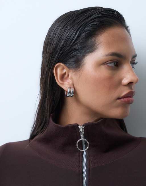 ASOS DESIGN everyday double hoop earrings in silver tone, 2 of 4