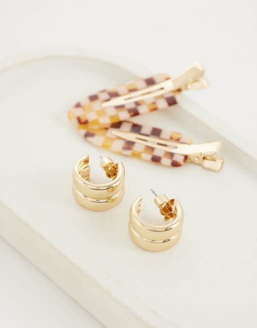 ASOS DESIGN everyday dubbele oorringen in goudkleur, 2 van 4
