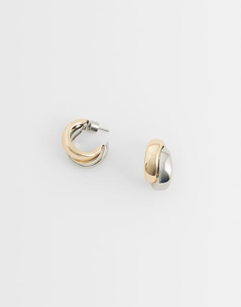 ASOS DESIGN - Everyday - Orecchino a cerchio piccolo con design incrociato color argento e oro misto - view 1