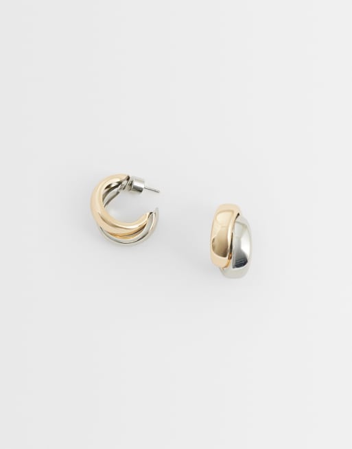 ASOS DESIGN - Everyday - Orecchino a cerchio piccolo con design incrociato color argento e oro misto