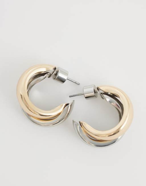ASOS DESIGN – Everyday – Silver- och guldfärgade creoler med korsad design, 4 av 4