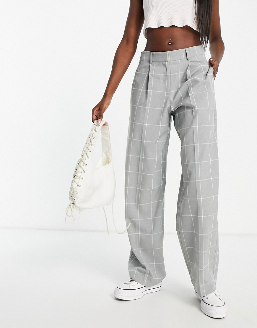ASOS DESIGN everyday slouch boy pants in gray check-Multi