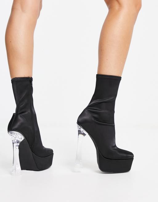 Black booties 2024 clear heel