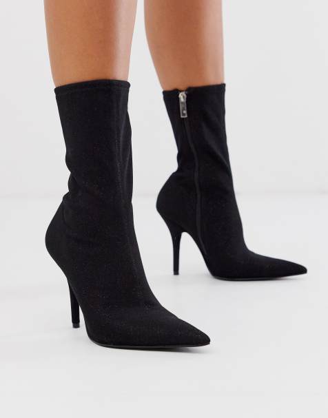 ASOS DESIGN – Evie – Stiefel in Schwarz glitzernd