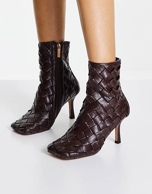 Women Boots/Evita high-heeled square toe woven boots in brown 