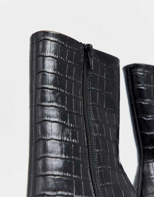 Asos Design Evolution Hohe Ankle Boots Aus Leder In Kroko Schwarz Asos