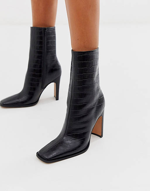 ASOS DESIGN Evolution leather high ankle boots in black croc