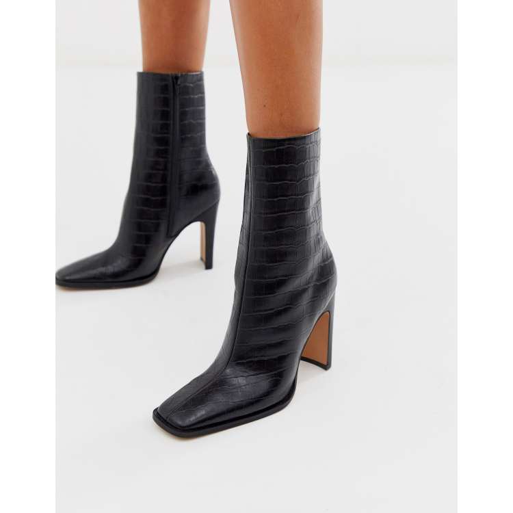 Black croc effect store ankle boots