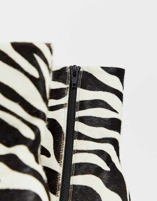 ASOS DESIGN Evolution leather high ankle boots in zebra pony