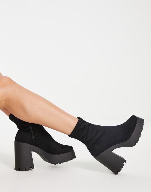 ASOS DESIGN Evolve high heeled cleated sock boots in black