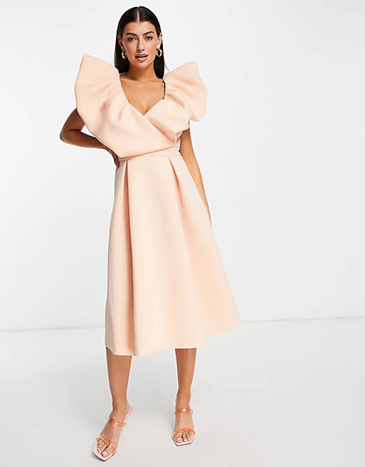 ASOS DESIGN exagerated bubble sleeve prom midi dress