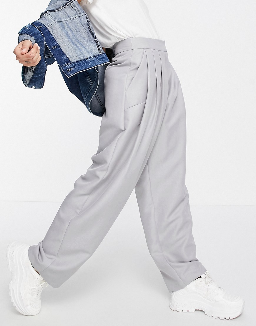 ASOS DESIGN exagerated mom pants in gray-Grey