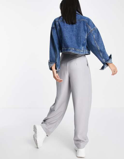 ASOS DESIGN exagerated mom trouser in grey, 2 of 4