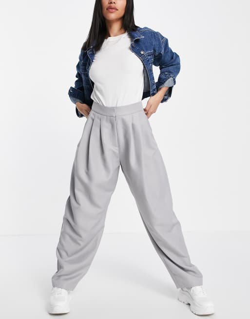 ASOS DESIGN exagerated mom trouser in grey, 4 of 4