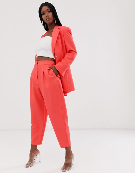 ASOS DESIGN exaggerated 80s tapered suit pants in coral | ASOS