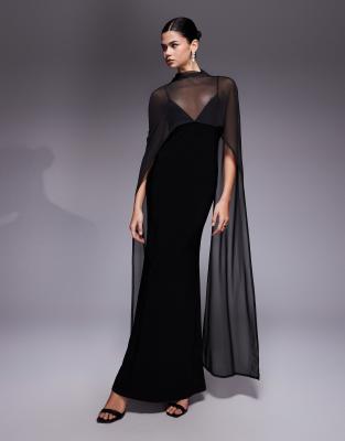 Asos Design Exaggerated Cape Maxi Dress In Black