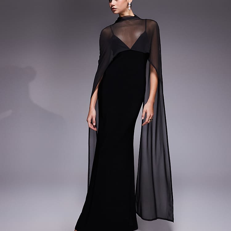 black cape for dress PrettyLittleThing Women's Detail Mini in length dress features a beaded cape that adds a touch of drama and sophistication ASOS DESIGN exaggerated cape maxi
