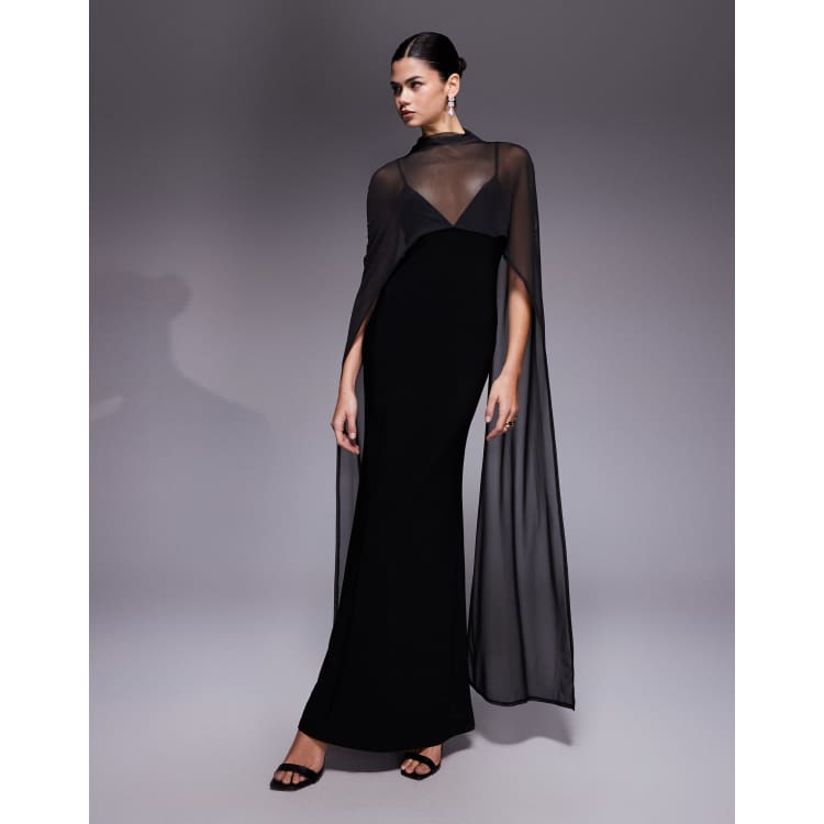 ASOS DESIGN exaggerated cape maxi dress in black | ASOS