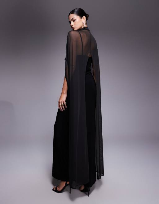 ASOS DESIGN exaggerated cape maxi dress in black
