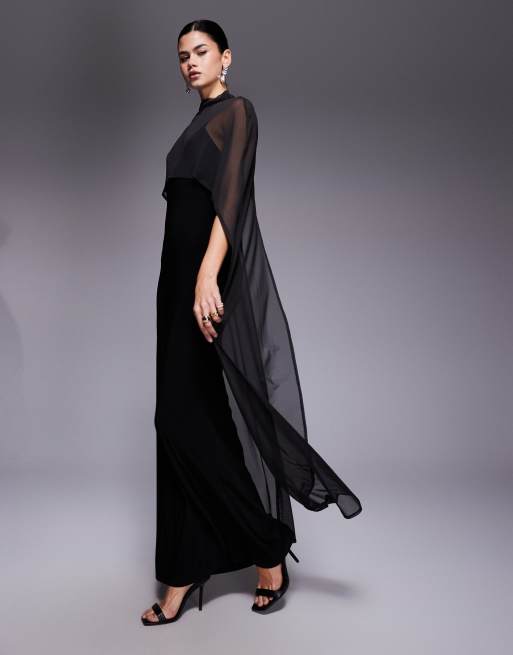 ASOS DESIGN exaggerated cape maxi dress in black