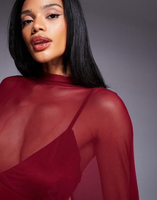 ASOS DESIGN exaggerated cape maxi dress in burgundy