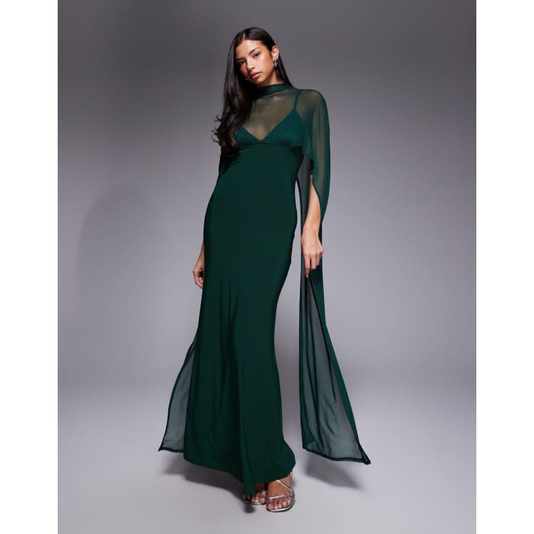 ASOS DESIGN exaggerated cape maxi dress in green | ASOS