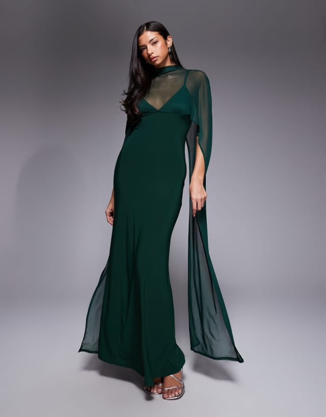 ASOS DESIGN exaggerated cape maxi dress in green