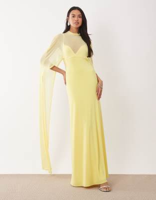 Asos Design Exaggerated Cape Maxi Dress In Yellow